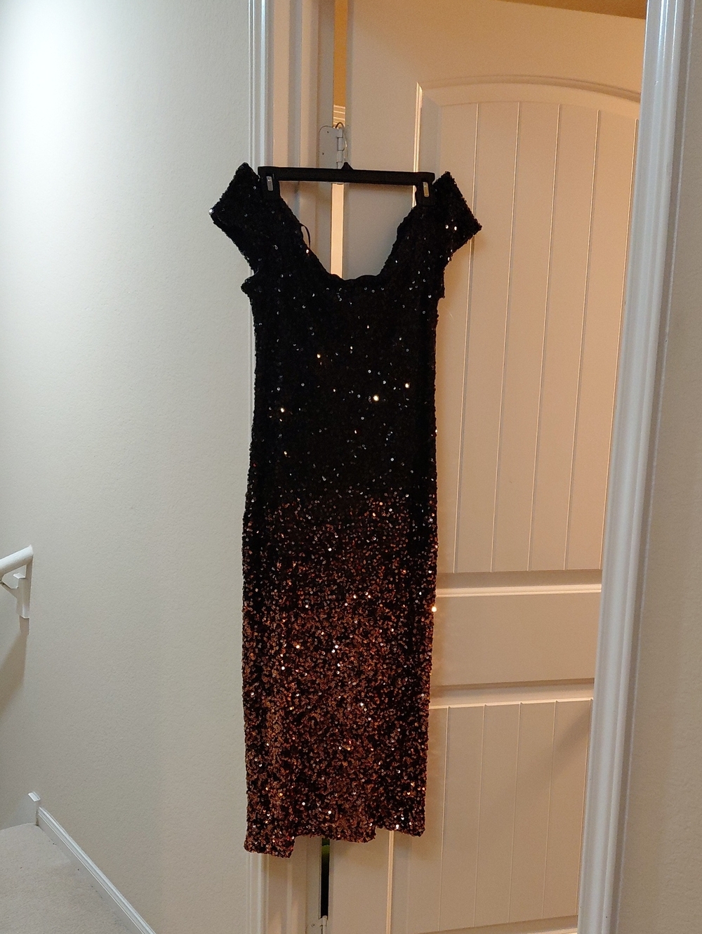 Elegant Black to Rose Gold Sequin Ombre Dress